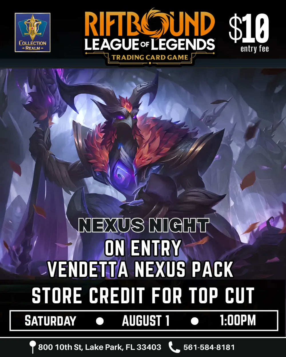 Riftbound League of Legends TCG Nexus Night Tournament – August 1, 2026 (Saturday 1:00 PM)