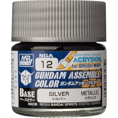 Gundam Assemble Color NGA12 Silver Paint by Mr. Hobby – Premium Metallic Acrylic for Gundam Model Kits, Bandai Gundam Kits, HG & Perfect Grade, Smooth High-Coverage Finish (PRE-ORDER NOVEMBER)