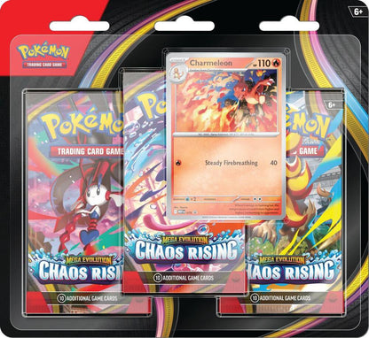 Pokémon TCG Chaos Rising 3-Pack Blister Charmeleon ME04 – Chaos Rising Expansion, 3 Booster Packs with Charmeleon Promo Card, Collectible Trading Card Game Set