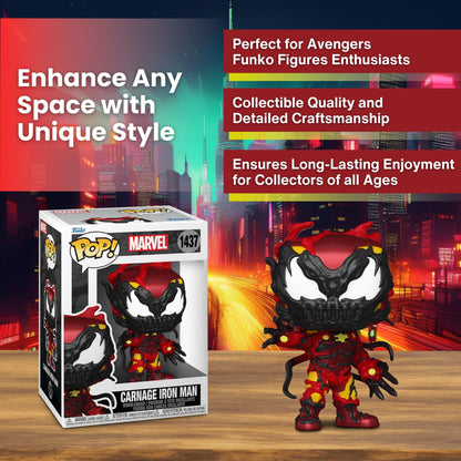 Carnage Iron Man Funko Pop! Marvel -  Approx. 4" Collectible Symbiote Fusion of Hero and Villain Vinyl Figure 1437 with  Display Box Protector Case