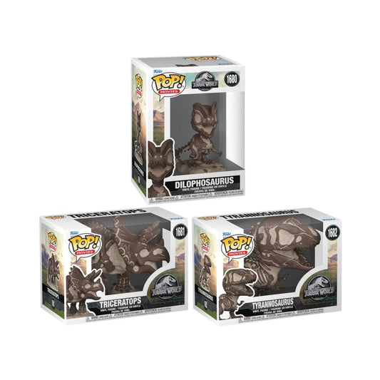 Jurassic Park Fossil Funko Pop! Vinyl Figure Case of 3 ( Dilophosaurus 1680, Triceratops 1681, and Tyrannosaurus 1682) - Approx. 3 3/4" Collectible Vinyl Figure