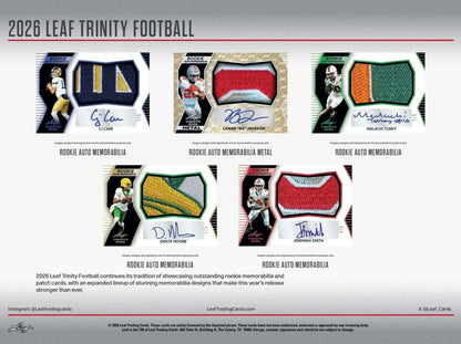 2026 Leaf Trinity Football Hobby Box, 7 Premium Autograph Cards Per Box, Base Steel Clear Autos, Rookie Auto Memorabilia, Jeremiah Smith Chase, Football Trading Card Collectible (PRE-ORDER)