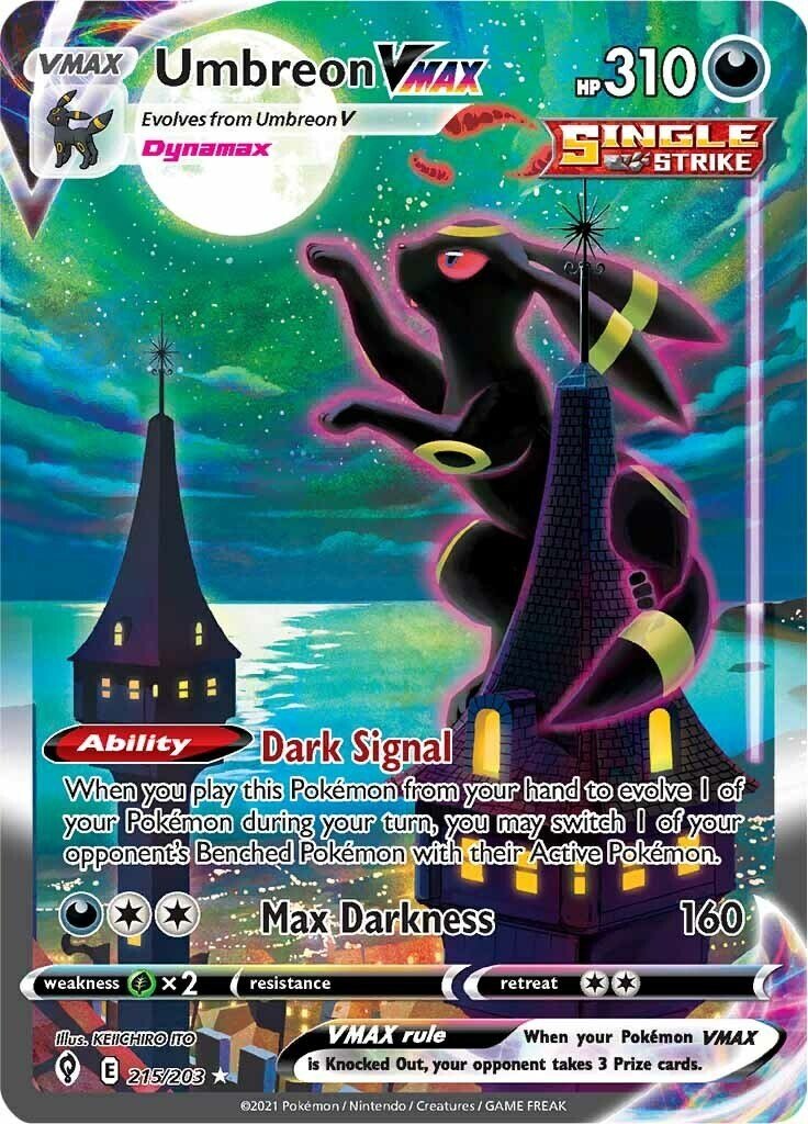 Pokémon TCG Umbreon VMAX (Alternate Art Secret) 215/203 SWSH07: Evolving Skies Holo NM