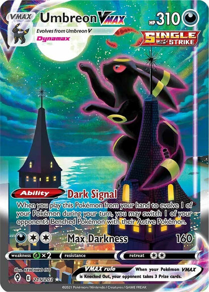 Pokémon TCG Umbreon VMAX (Alternate Art Secret) 215/203 SWSH07: Evolving Skies Holo NM
