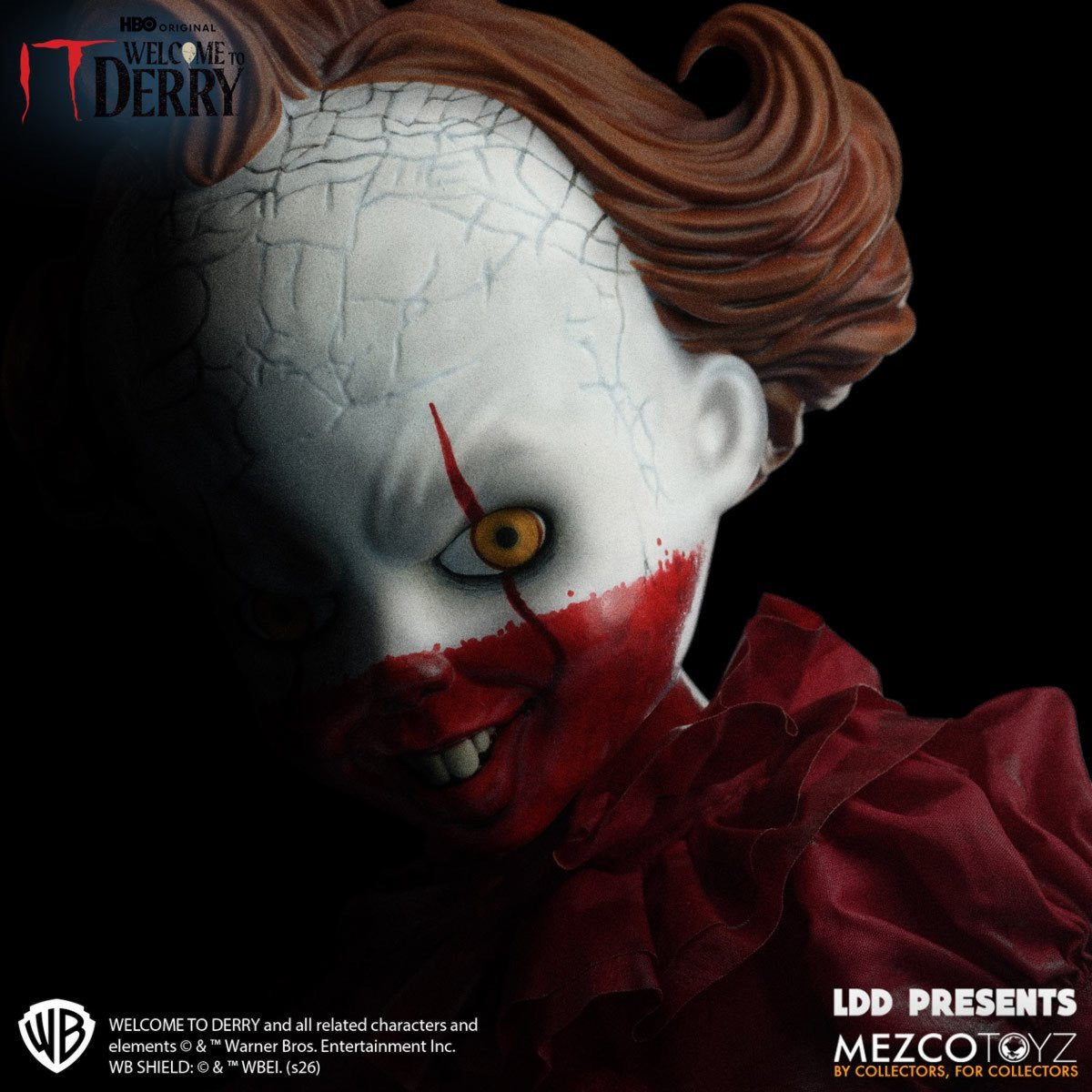 Mezco Toyz Living Dead Dolls Presents Welcome to Derry Bloody Pennywise Doll, 10-Inch Collectible Figure with 5 Points of Articulation and Red Balloon (PREORDER - Release Date April 2027)