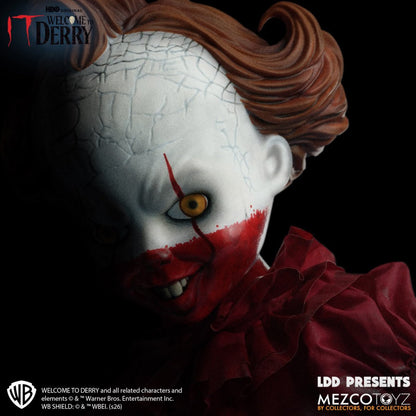 Mezco Toyz Living Dead Dolls Presents Welcome to Derry Bloody Pennywise Doll, 10-Inch Collectible Figure with 5 Points of Articulation and Red Balloon (PREORDER - Release Date April 2027)