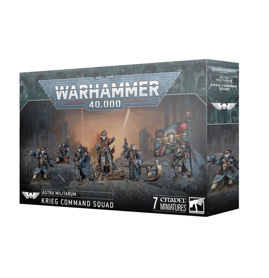 Warhammer 40K Astra Militarum Krieg Command Squad Miniatures Kit – Lord Commissar & Veteran Krieg Guardsmen – 7 Plastic Figures with Custom Weapon Options for Warhammer 40,000 (PRE-ORDER)