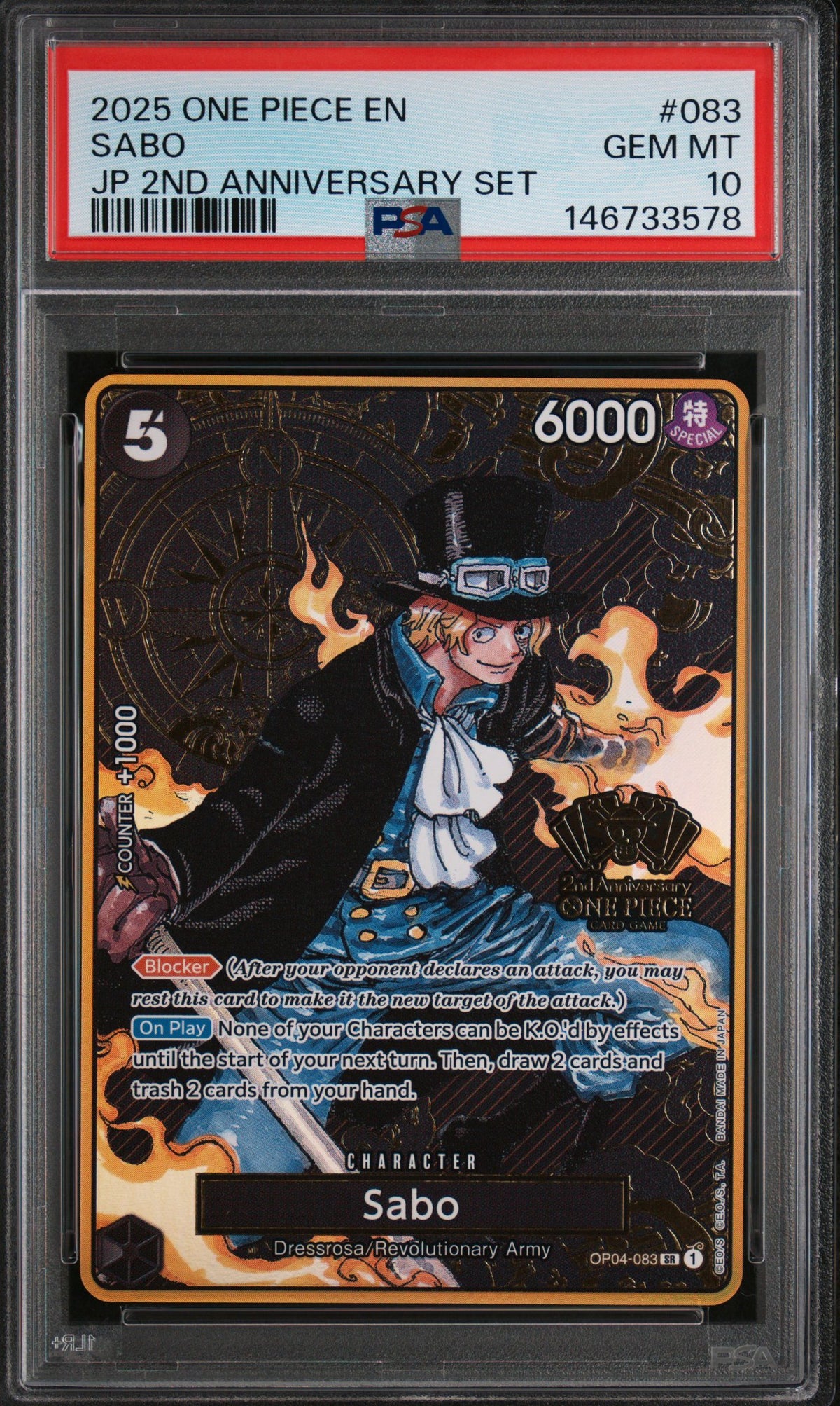 One Piece Sabo OP04-083 PSA 10 3578 Graded Trading Card