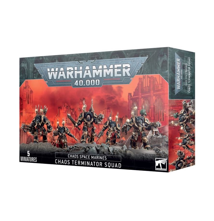Warhammer 40,000 Chaos Space Marines Terminator Squad – 5 Chaos Terminators Miniatures with Customisable Weapons & Transfer Sheet – Plastic Model Kit for Chaos Space Marines, World Eaters & Emperor’s Children