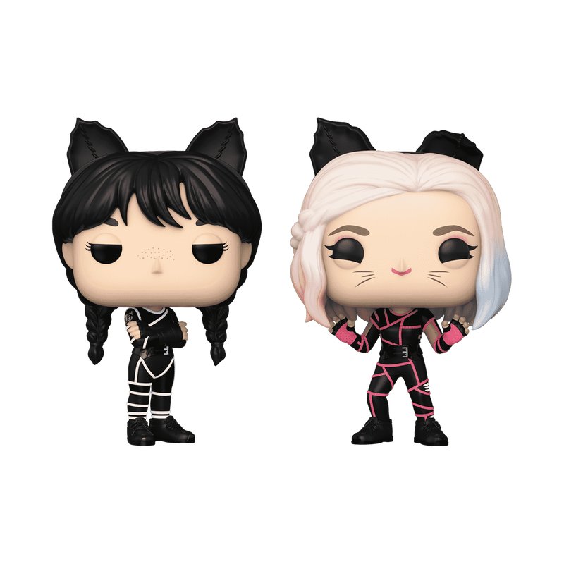 Wednesday Addams and Enid Sinclair Funko Pop! Television 2-Pack - NYCC 2024 Shared Sticker - Approx. 4.15" Collectible Exclusive Limited Edition Vinyl Figures #1585 and #1586 with Foldable Protector Case