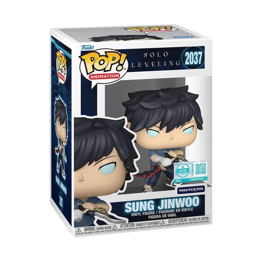Funko Pop! Animation Sung Jinwoo #2037 from Solo Leveling, 4-inch limited edition vinyl figure (9500 pieces) with box protector case,