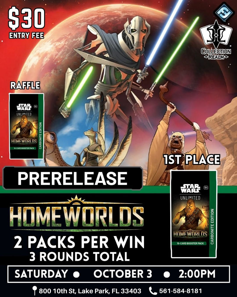 Star Wars Unlimited Homeworlds Prerelease – October 3, 2026 (Saturday 2:00 PM)